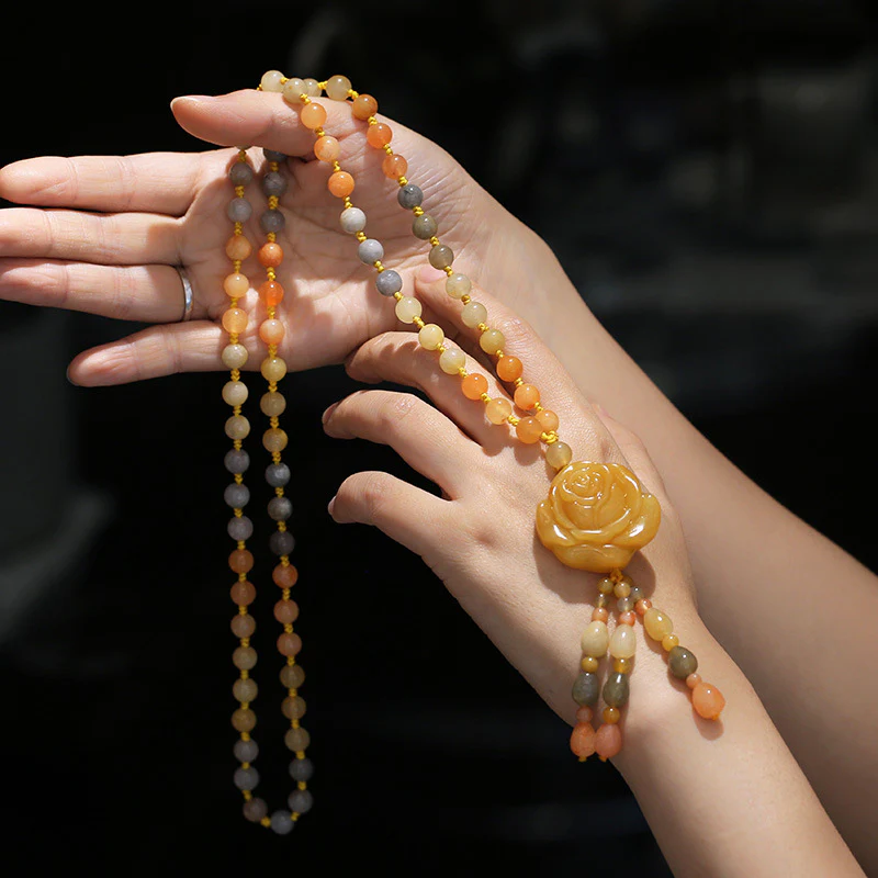 Mocoer Tibetan Golden Silk Jade Wealth Pendant Necklace - Mocoer