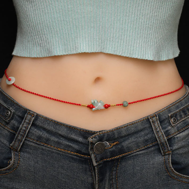 Mocoer Jade Peace Buckle Blessing Red String Belly Chain - Mocoer
