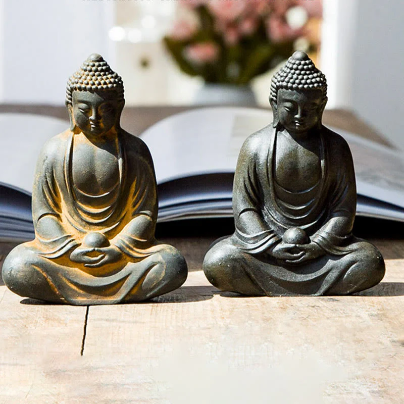 Mocoer Tibetan Meditating Buddha Iron Powder Rust Cast Resin Statue Serenity Decoration - Mocoer