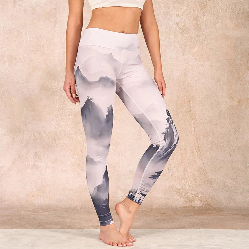 Mocoer Splash-ink Landscape Painting Print Fitness Leggings Women's Yoga Pants - Mocoer