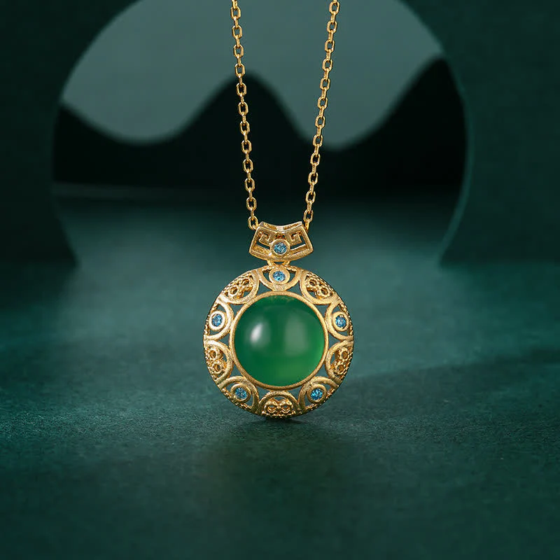 Mocoer 925 Sterling Silver Green Chalcedony Hetian White Jade Strength Necklace Pendant - Mocoer