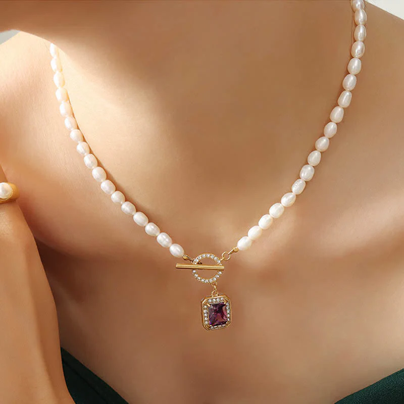 Mocoer Pearl Zircon Wealth Charm Necklace Pendant - Mocoer