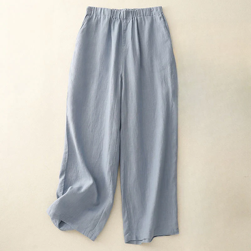 Mocoer Wild Plain Cotton Linen Women's Wide Leg Pants With Pockets - Mocoer