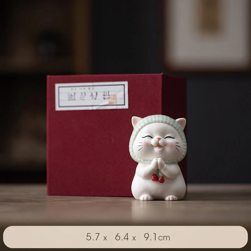 Mocoer Lucky Cute Cat In Scarf Ceramic Figurine Decoration - Mocoer