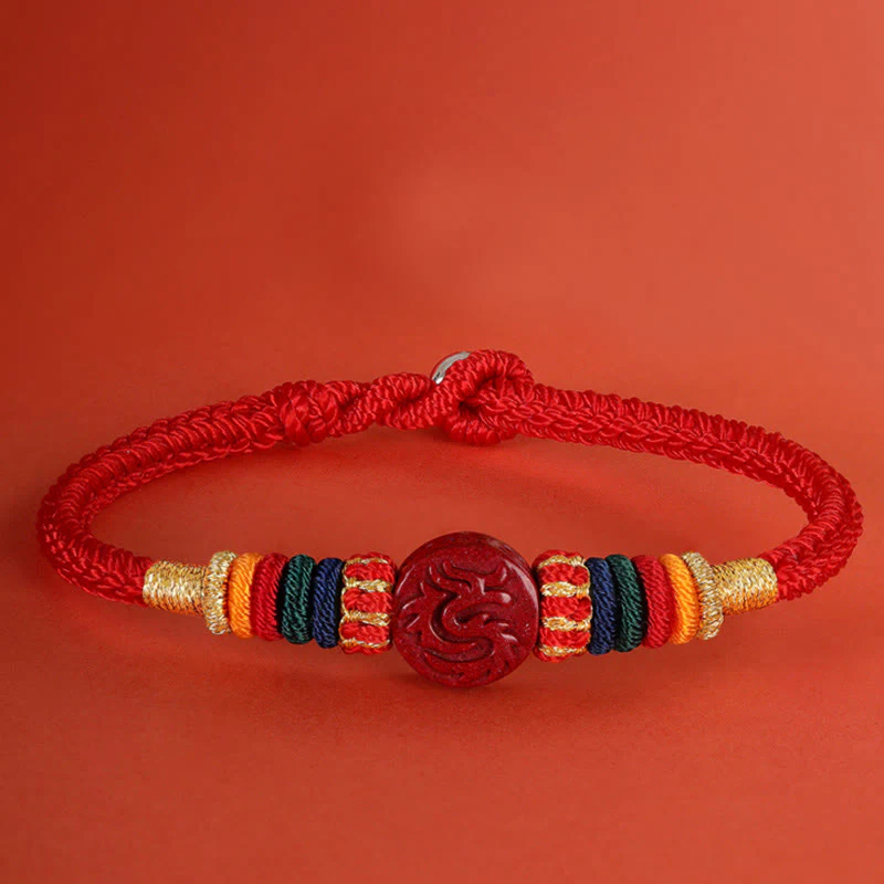 Mocoer Year of the Dragon 925 Sterling Silver Chinese Zodiac Cinnabar Auspicious Matches Blessing Bracelet - Mocoer