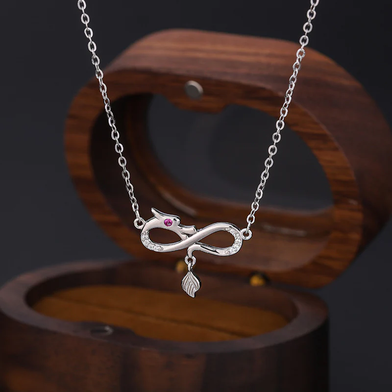 Mocoer 999 Sterling Silver Year Of The Dragon Endless Knot Tail Charm Protection Necklace Pendant - Mocoer