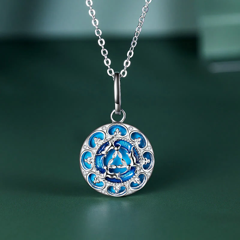 Mocoer 925 Sterling Silver Round Turquoise Three Rabbits Balance Necklace Pendant - Mocoer