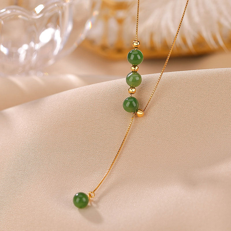 Mocoer 925 Sterling Silver Cyan Jade Beads Healing Necklace Pendant - Mocoer