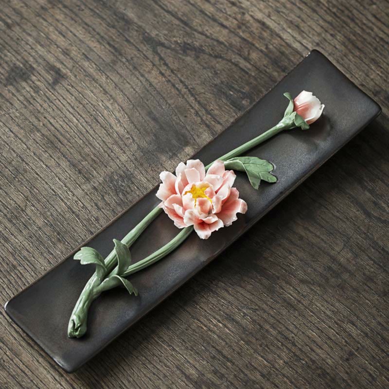 Mocoer Lotus Peony Rose Flower Ceramic Spiritual Incense Burner - Mocoer