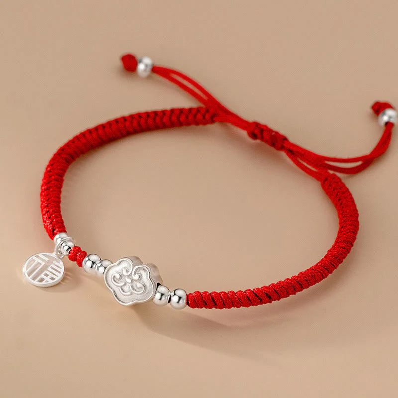 Mocoer Handmade 925 Sterling Silver Fu Character Auspicious Clouds Blessing Braided Rope Bracelet - Mocoer