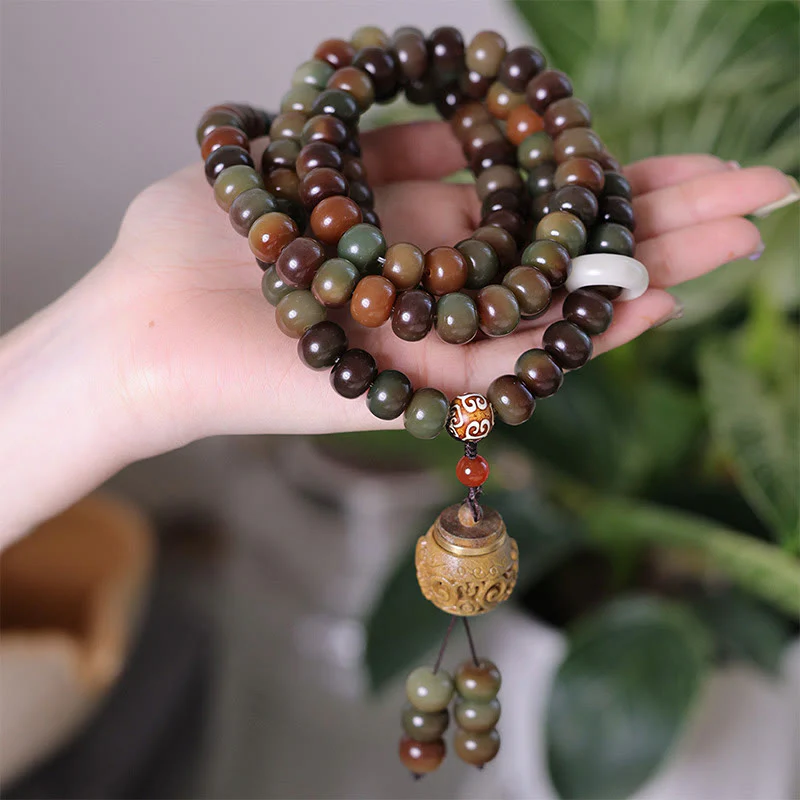 Mocoer 108 Mala Beads Dunhuang Color Bodhi Seed Dzi Bead Keep Away Evil Spirits Bracelet - Mocoer