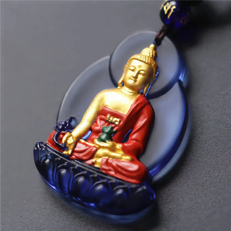 Mocoer Tibet Medicine Buddha Liuli Crystal Compassion Necklace Pendant - Mocoer