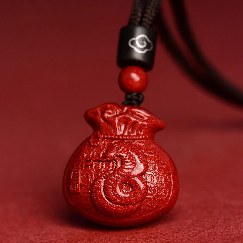 Mocoer Chinese Zodiac Money Bag Shape Cinnabar Calm Necklace Pendant - Mocoer