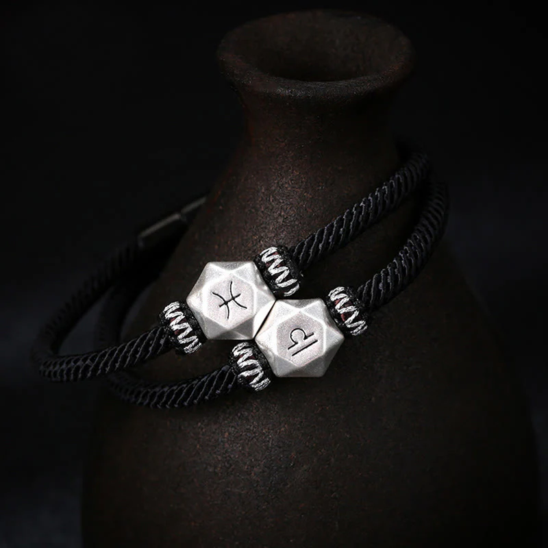 Mocoer 999 Sterling Silver 12 Constellations of the Zodiac Protection Handmade String Bracelet - Mocoer