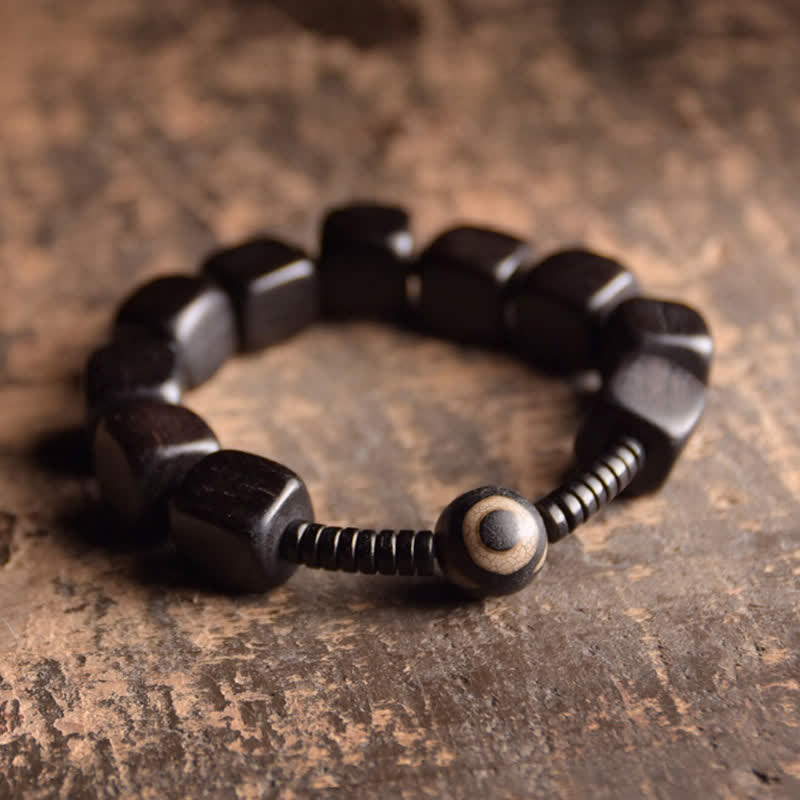 Mocoer Tibetan Ebony Wood Dzi Bead Strength Bracelet - Mocoer