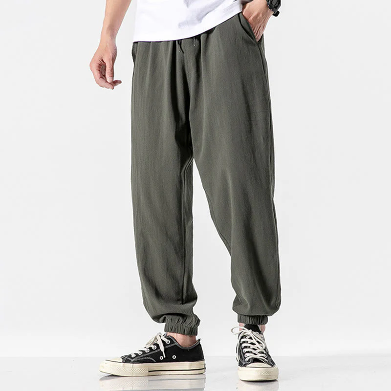Mocoer Solid Color Drawstring Cotton Men's Pants With Pockets - Mocoer