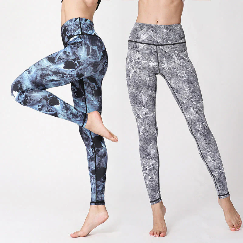 Mocoer Mist Leaves Print Sports Exercise Fitness Leggings Women's Yoga Pants - Mocoer