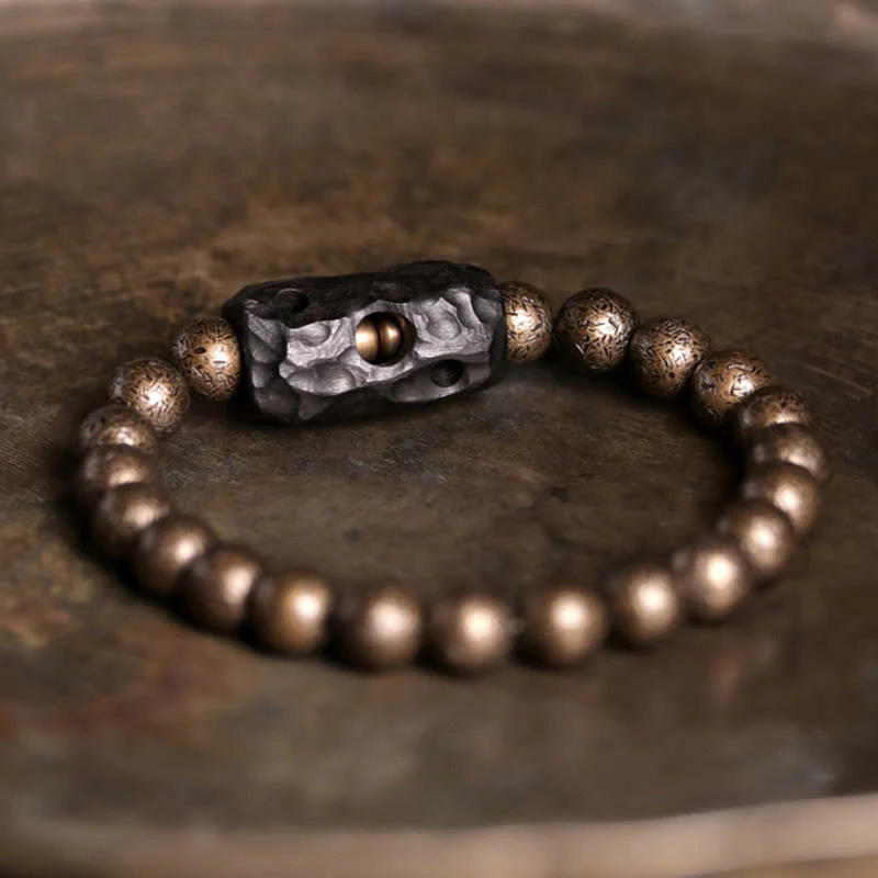 Mocoer Tibet Ebony Wood Copper Peace Balance Beaded Bracelet - Mocoer