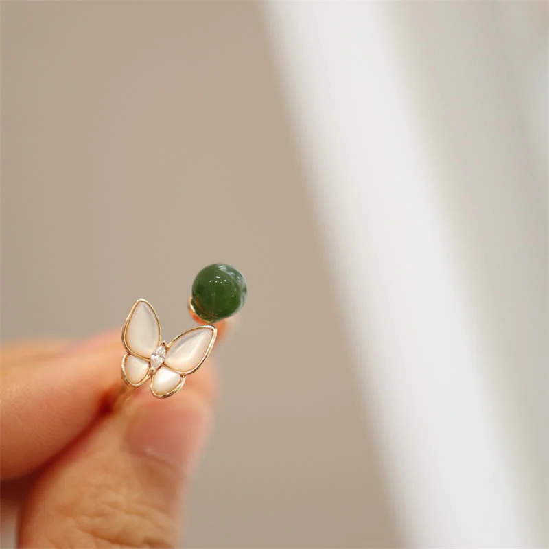 Mocoer Natural Cyan Jade Tridacna Stone Butterfly Bead Healing Necklace Pendant Ring Earrings - Mocoer
