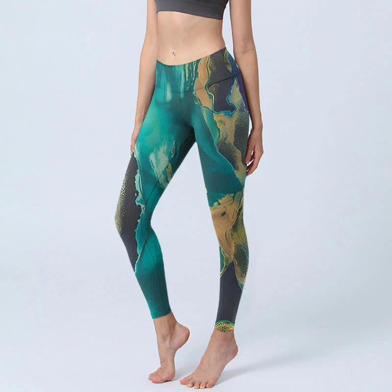 Mocoer DarkCyan Natural Landscapes Exercise Leggings Women's Yoga Pants - Mocoer