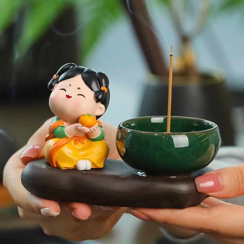Mocoer Tang Dynasty Lady Food Healing Ceramic Incense Burner Desk Decoration - Mocoer