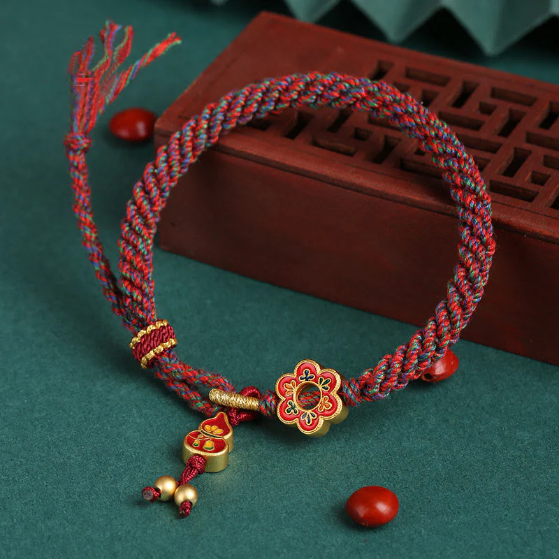 Mocoer Handmade Colorful Gourd Flower Protection Braided String Bracelet - Mocoer