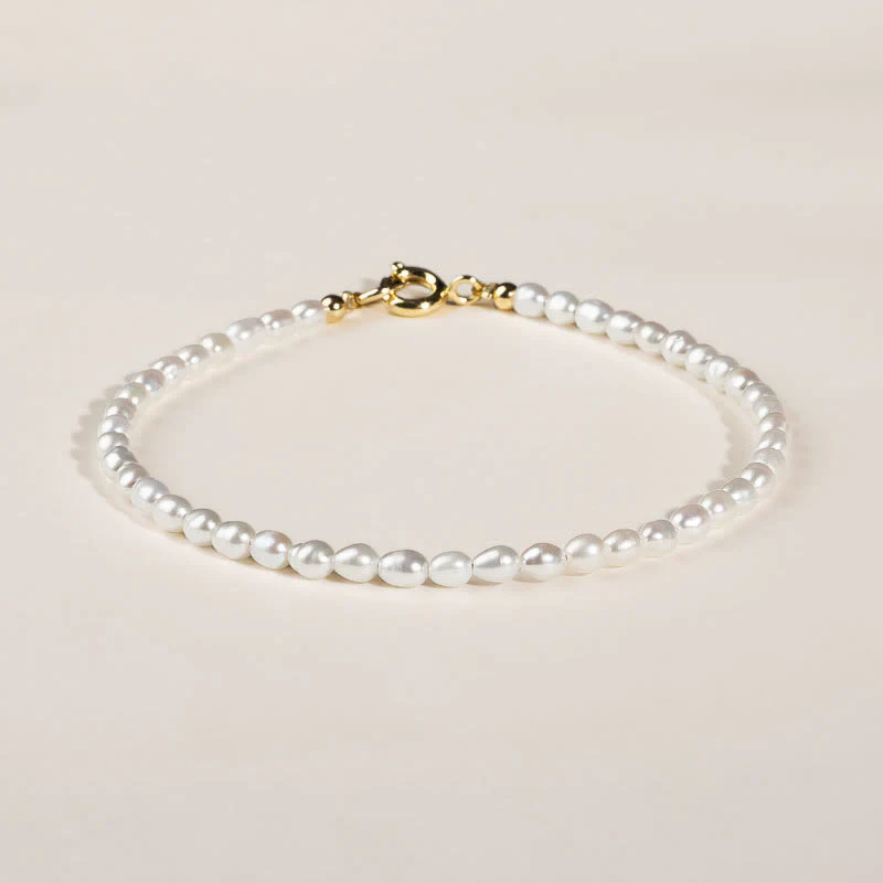 Mocoer 2mm Natural Pearl Ultra-thin Beads 14k Gold Plated Copper Wisdom Bracelet - Mocoer