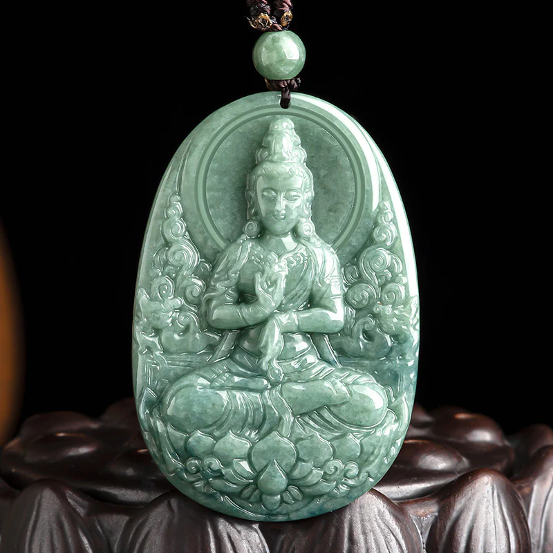 Mocoer Natural Jade Avalokitesvara Amulet Wealth Necklace Pendant - Mocoer