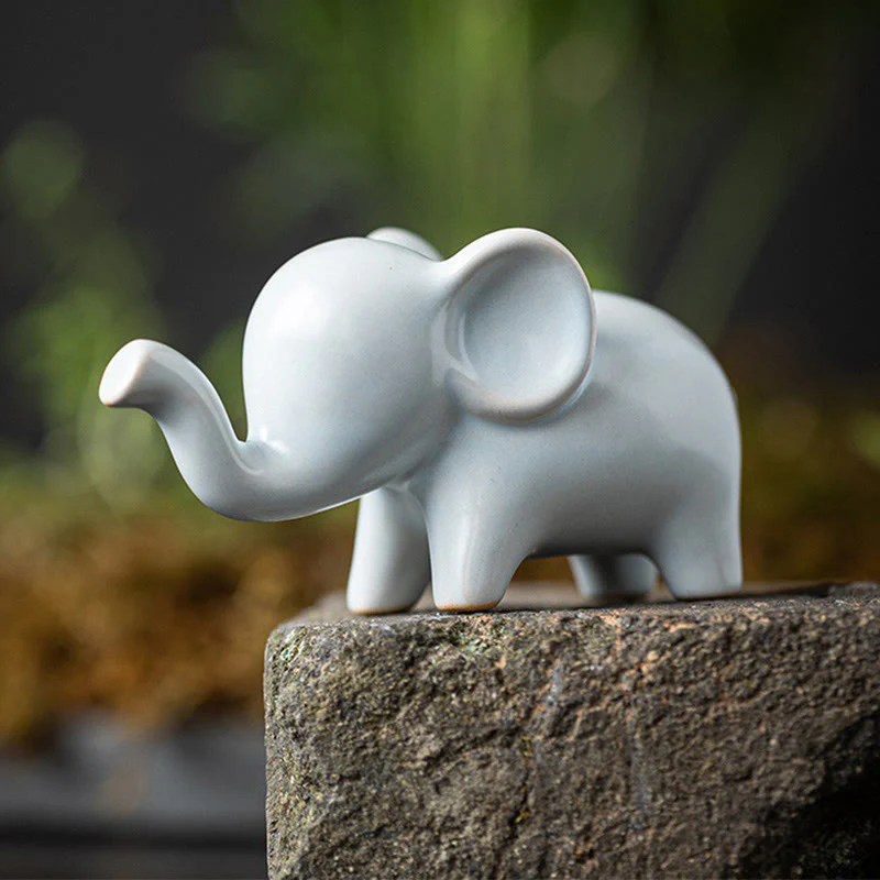 Mocoer Small Ceramic Elephant Home Tea Pet Figurine Desk Decoration - Mocoer