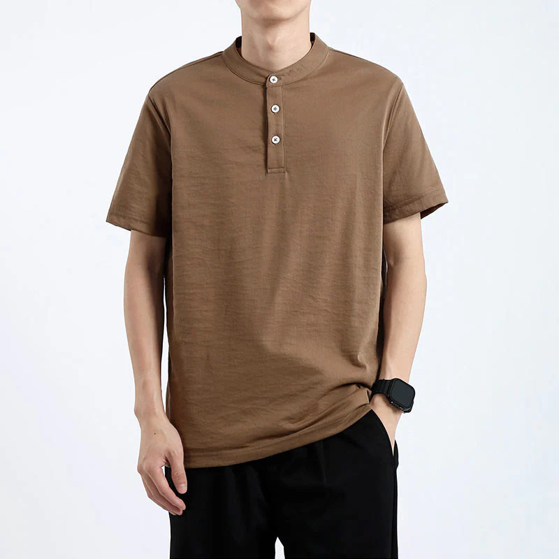 Mocoer Summer Short Sleeve Half Button Shirt Cotton Linen Men Clothing - Mocoer