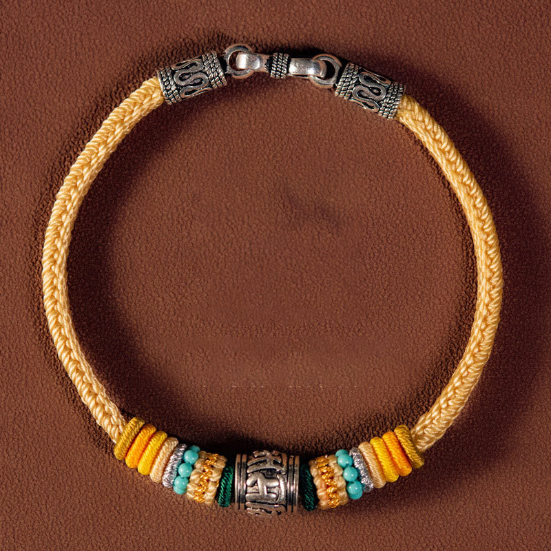 Mocoer Handmade 925 Sterling Silver Tibetan Om Mani Padme Hum Purity Braided Bracelet - Mocoer