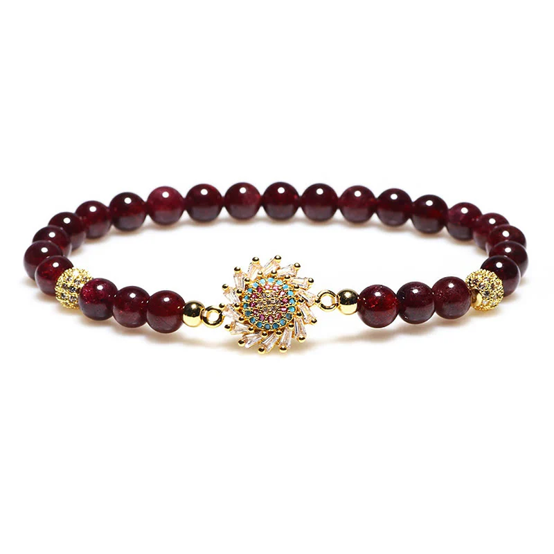 Mocoer Natural Garnet Flower Zircon Bead Protection Bracelet - Mocoer
