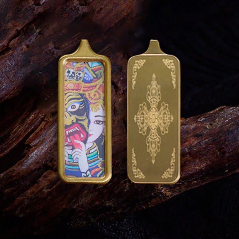 Mocoer Tibet Zakiram Yellow God of Wealth Nine Tailed Fox Hand-Painted Thangka Calm Necklace Pendant - Mocoer