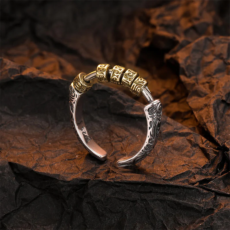 Mocoer 925 Sterling Silver Tang Dynasty Flower Design Luck Energy Ring - Mocoer