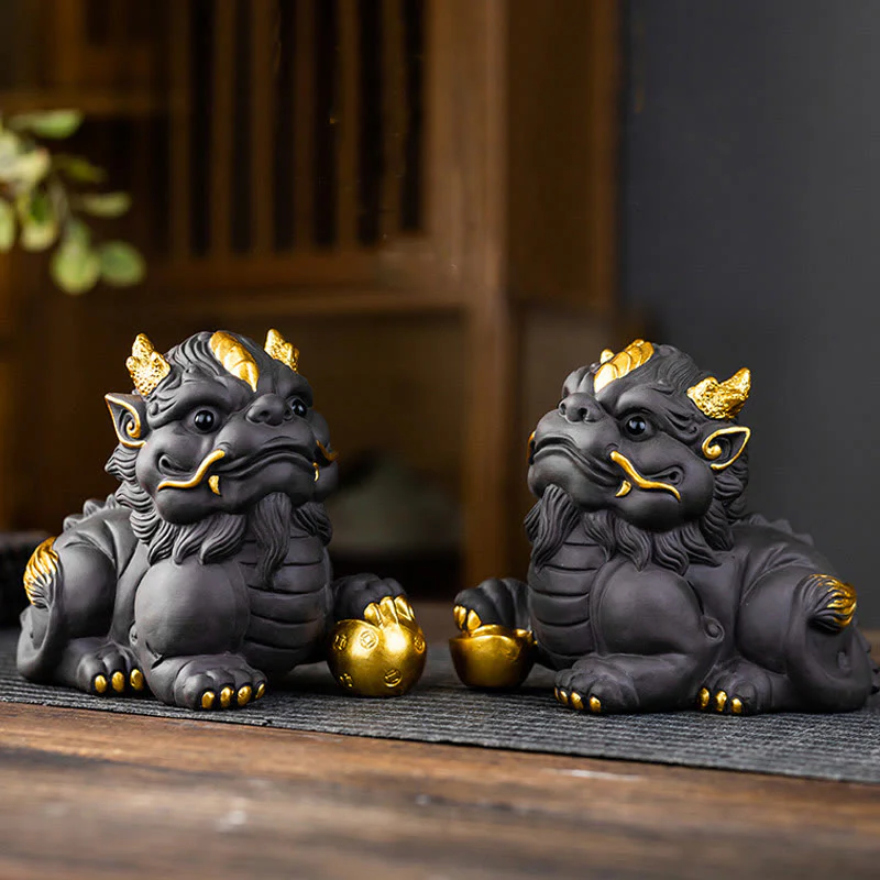 Mocoer PiXiu Ingot Ball Purple Clay Ceramic Tea Pet Wealth Home Figurine Decoration - Mocoer