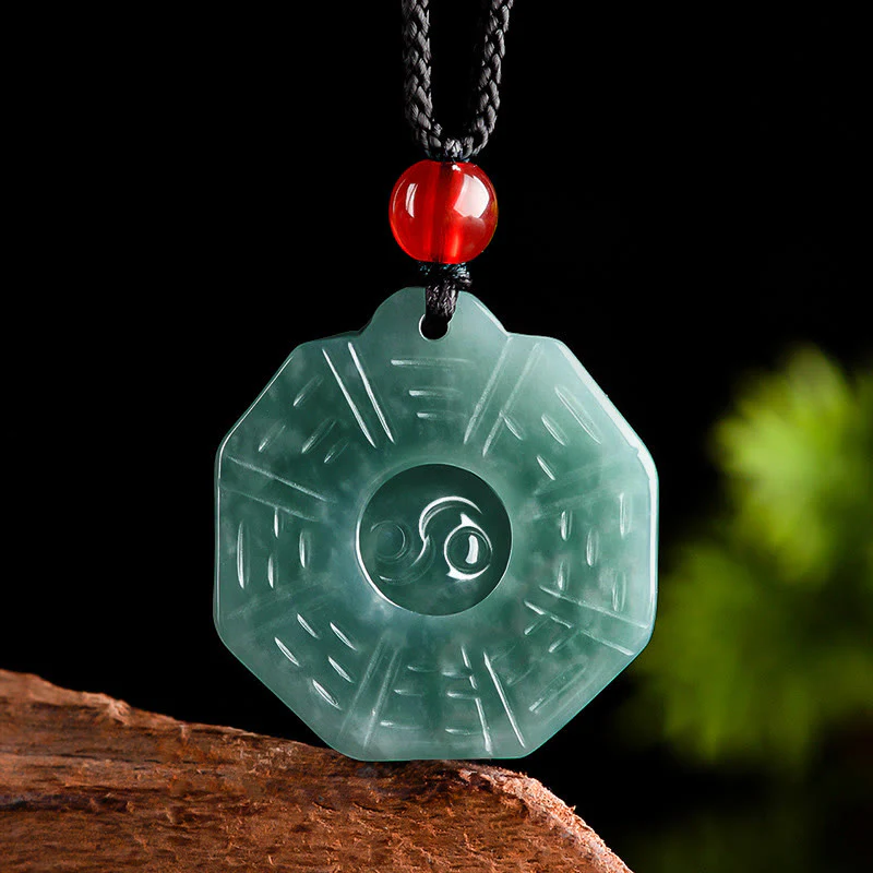 Mocoer Natural Jade FengShui Bagua Yin Yang Prosperity Necklace Pendant - Mocoer