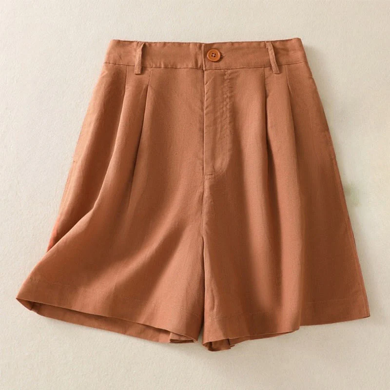 Mocoer Summer Casual Pure Color Cotton Linen Women's Shorts With Pockets - Mocoer