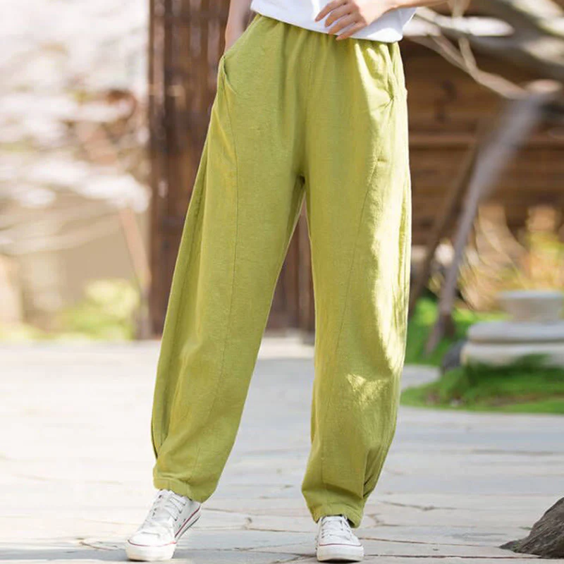Mocoer Casual Ramie Linen Cotton Yoga Pants With Pockets - Mocoer