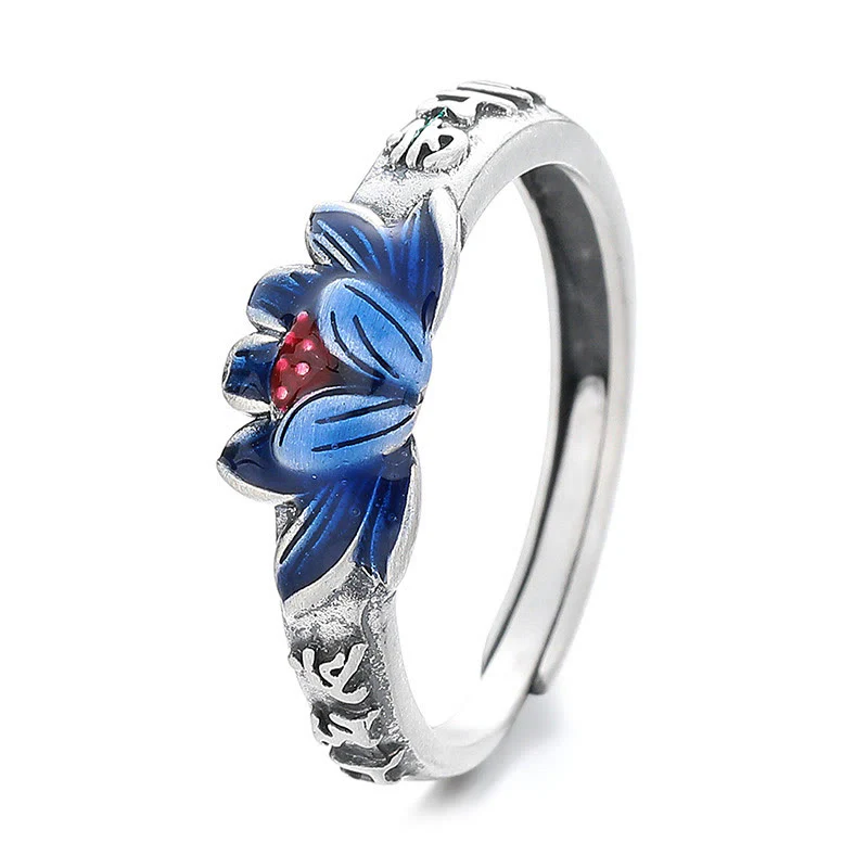 Mocoer 925 Sterling Silver Om Mani Padme Hum Lotus Relief Peace Ring - Mocoer