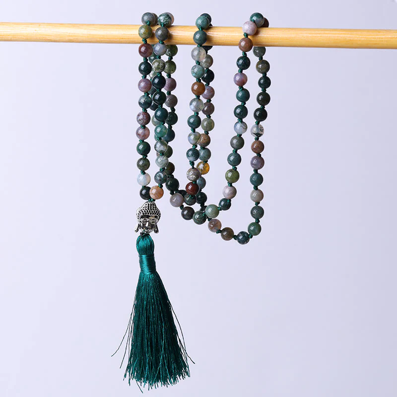Mocoer 108 Mala Beads Indian Agate Buddha Head Cleansing Bracelet - Mocoer