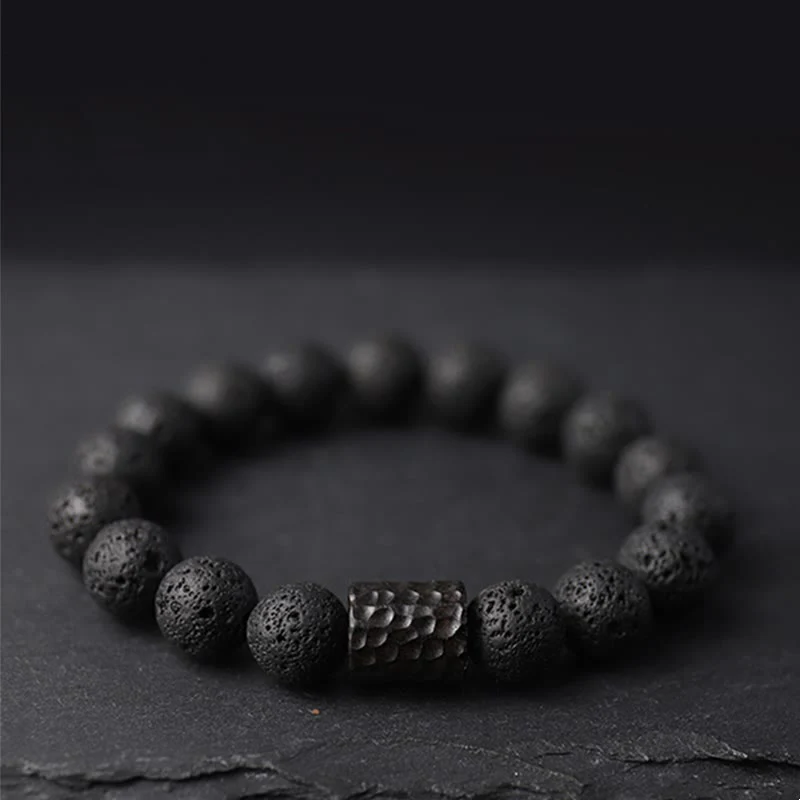 Mocoer Lava Rock Ebony Wood Tiger Eye Support Healing Bracelet - Mocoer