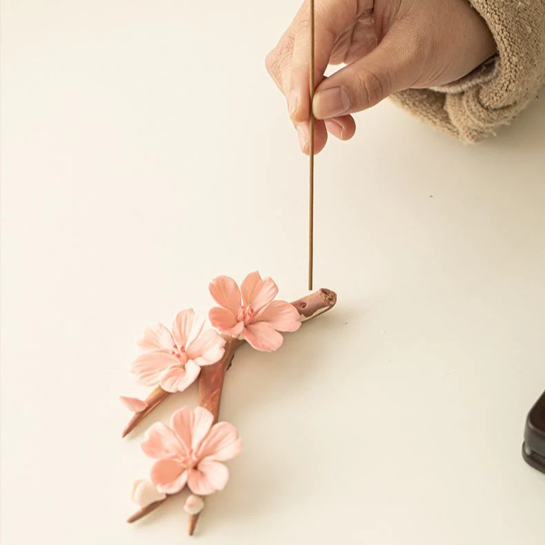 Mocoer Blooming Plum Blossom Branches Ceramic Healing Incense Burner Desk Decoration - Mocoer