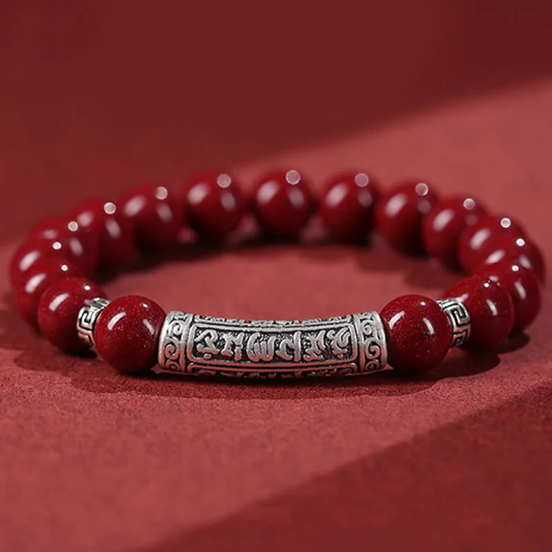 Mocoer Cinnabar 999 Sterling Silver Six True Words Blessing Bracelet - Mocoer