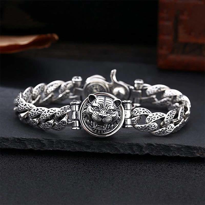 Mocoer Tiger Tang Dynasty Flower Design Engraved Luck Energy Bracelet - Mocoer