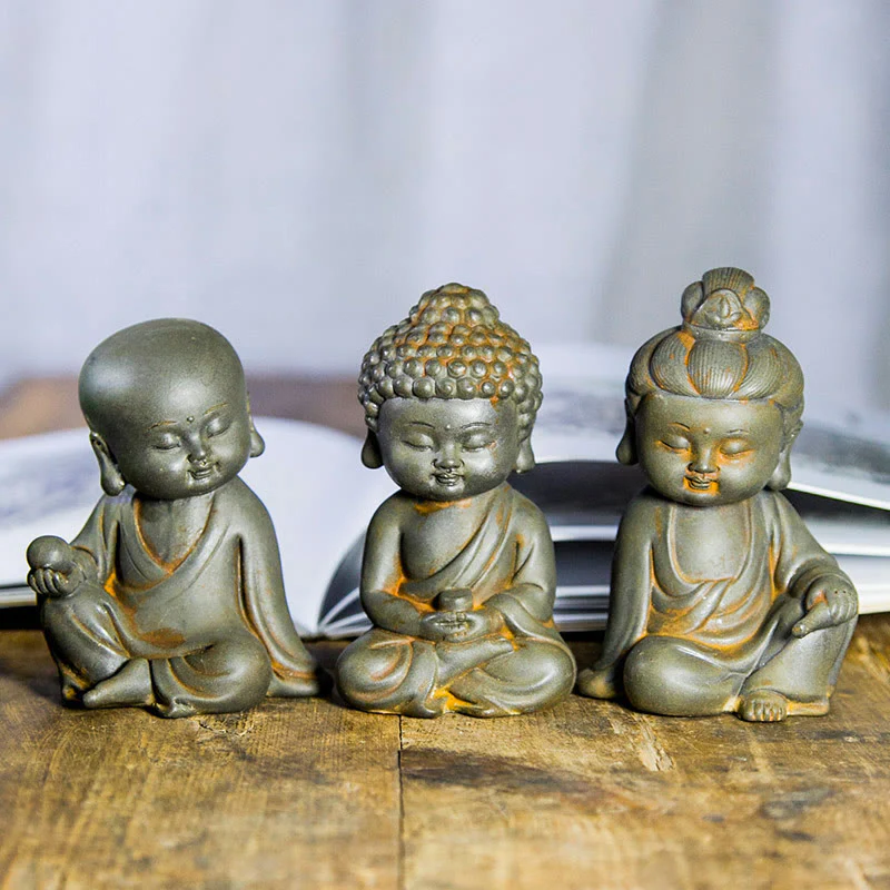 Mocoer Handmade Ksitigarbha Kwan Yin Guanyin Avalokitesvara Tathagata Iron Powder Rust Cast Resin Statue Home Decoration - Mocoer
