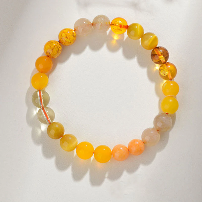 Mocoer Five Elements Various Agate Crystal Rutilated Quartz Tiger Eye Yellow Agate Citrine Luck Bracelet - Mocoer
