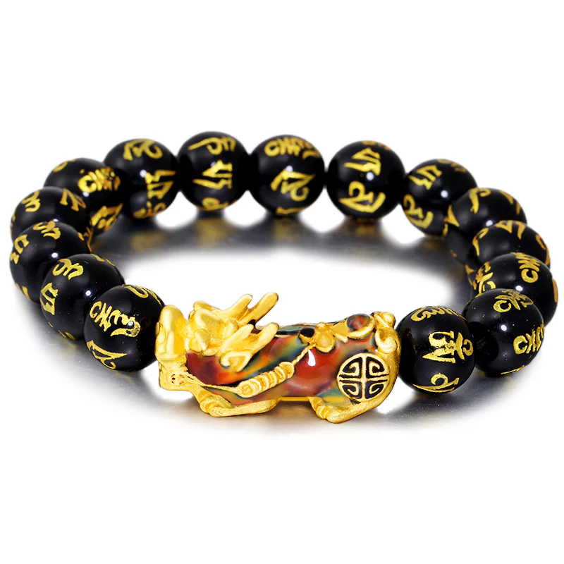 Mocoer FengShui PiXiu Obsidian Om Mani Padme Hum Wealth Bracelet - Mocoer