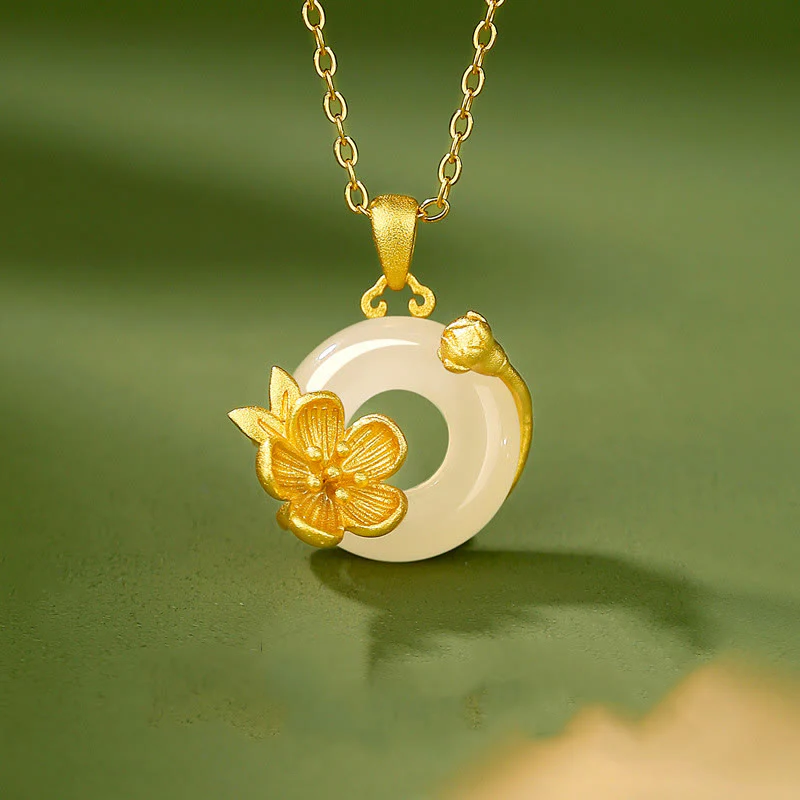 Mocoer Chalcedony 925 Sterling Silver Peace Buckle Flowers Necklace Pendant - Mocoer