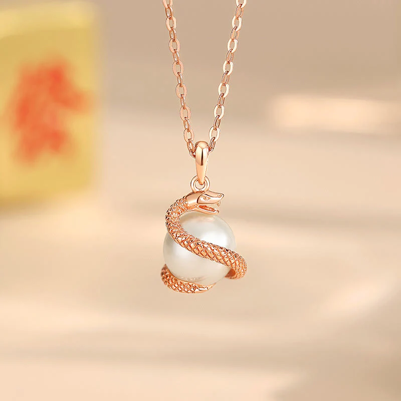 Mocoer 925 Sterling Silver Pearl Year Of The Snake Balance Blessing Necklace Pendant - Mocoer