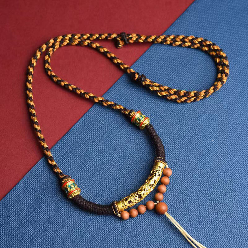 Mocoer Tibetan Handmade King Kong Knot Om Mani Padme Hum Prayer Wheel String Necklace Pendant - Mocoer
